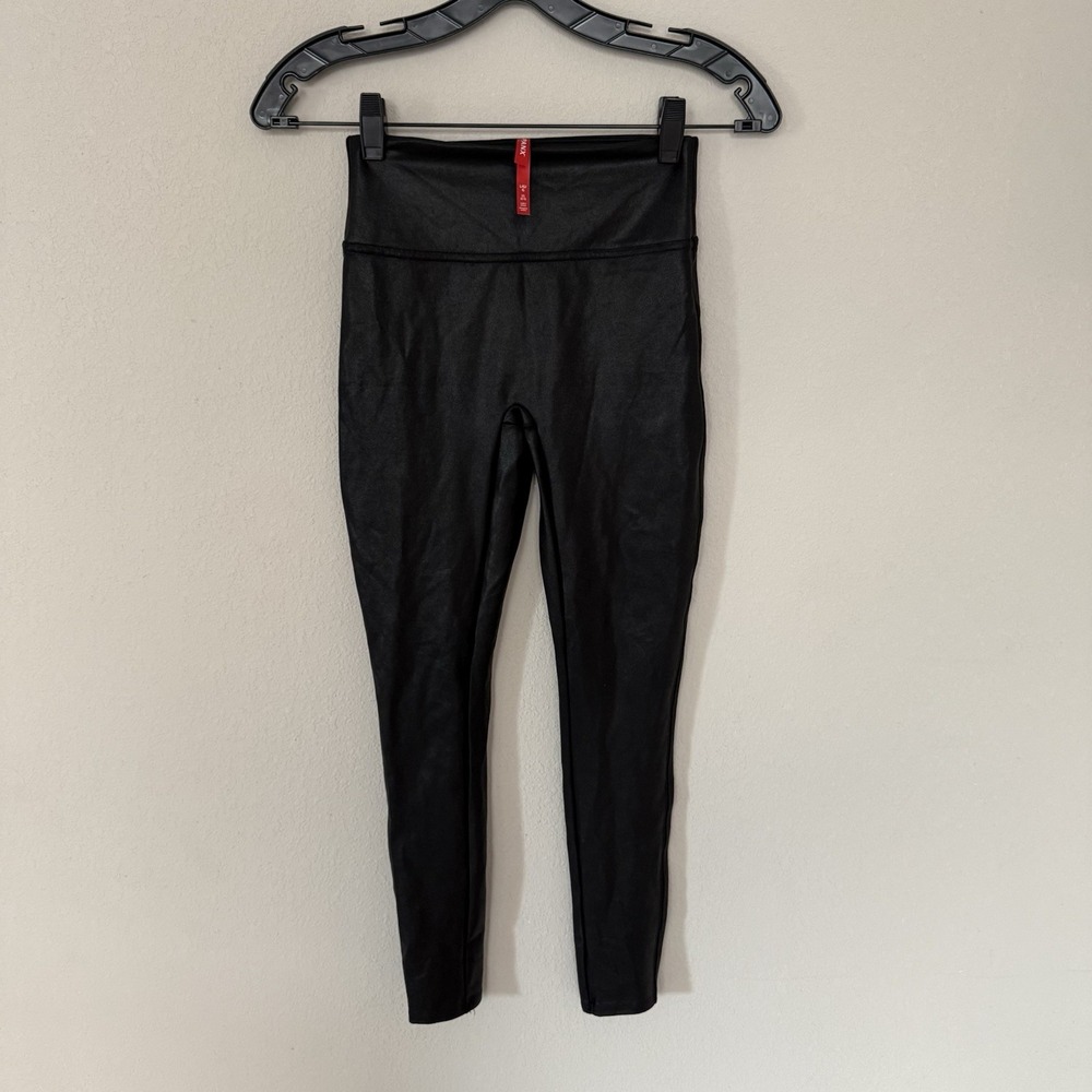 Spanx Faux Leather Leggings Womens Large Black High Waisted Shaping Moto Pants